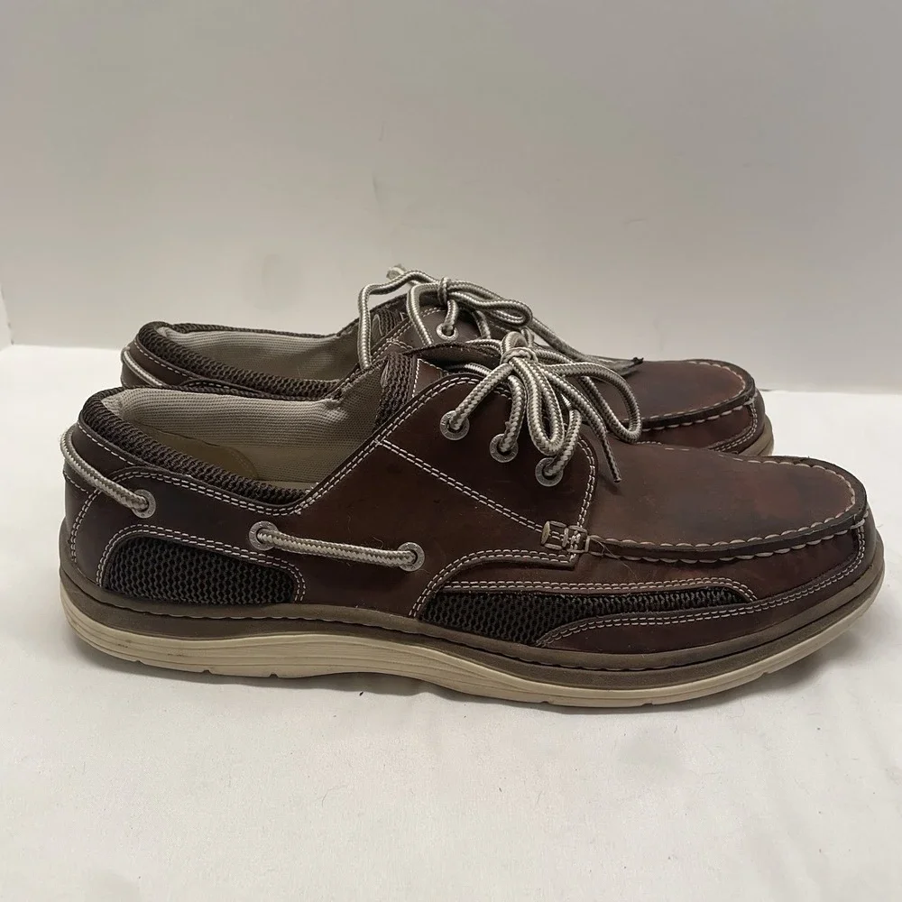 Dockers Boat Shoes Men's Size 11.5 Lace Up Brown Leather Classic Casual Slip On